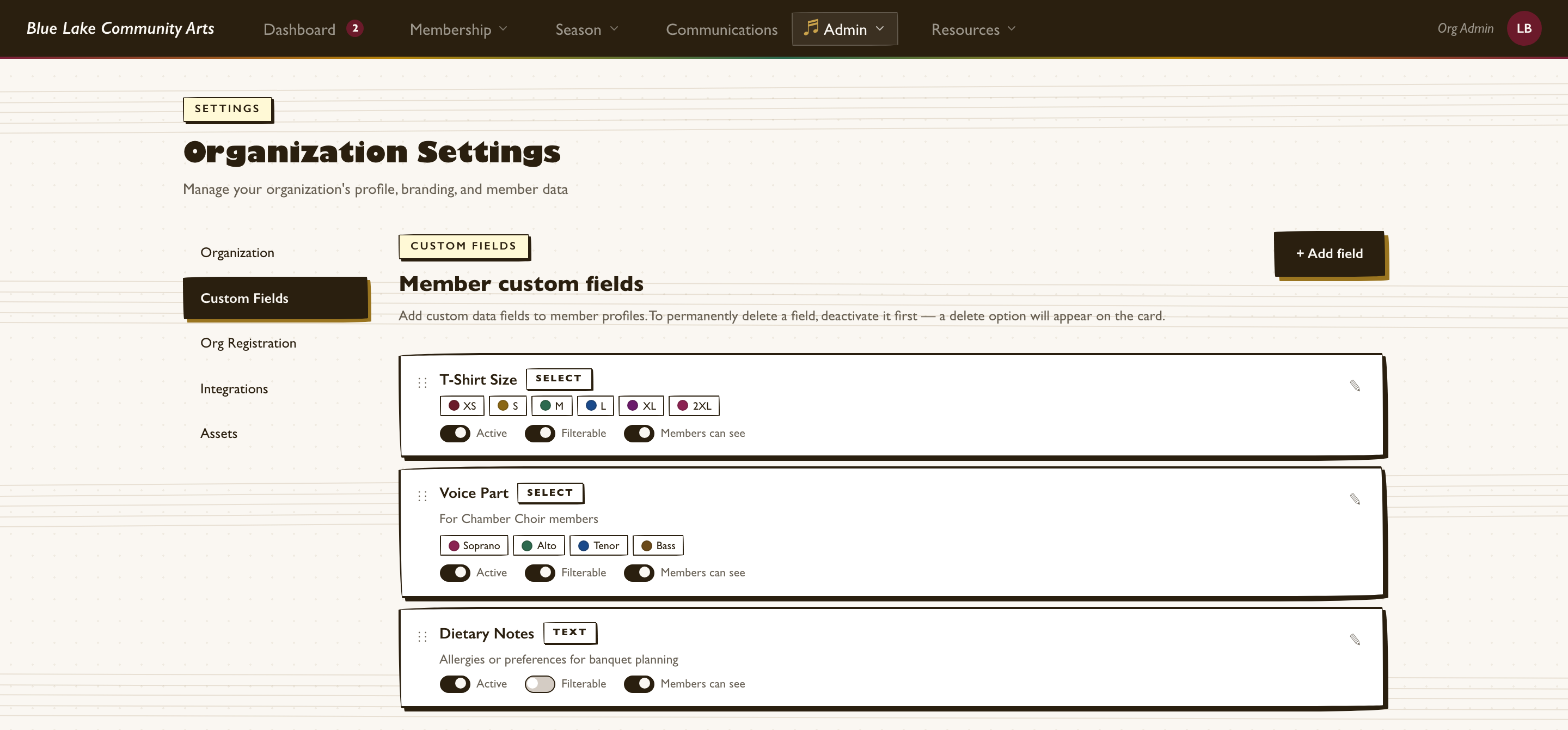 Custom profile fields preview