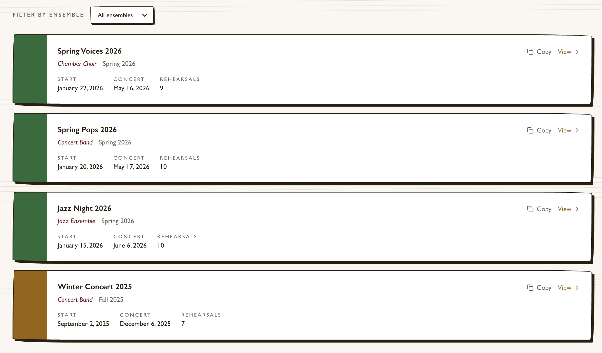Concert cycle management preview
