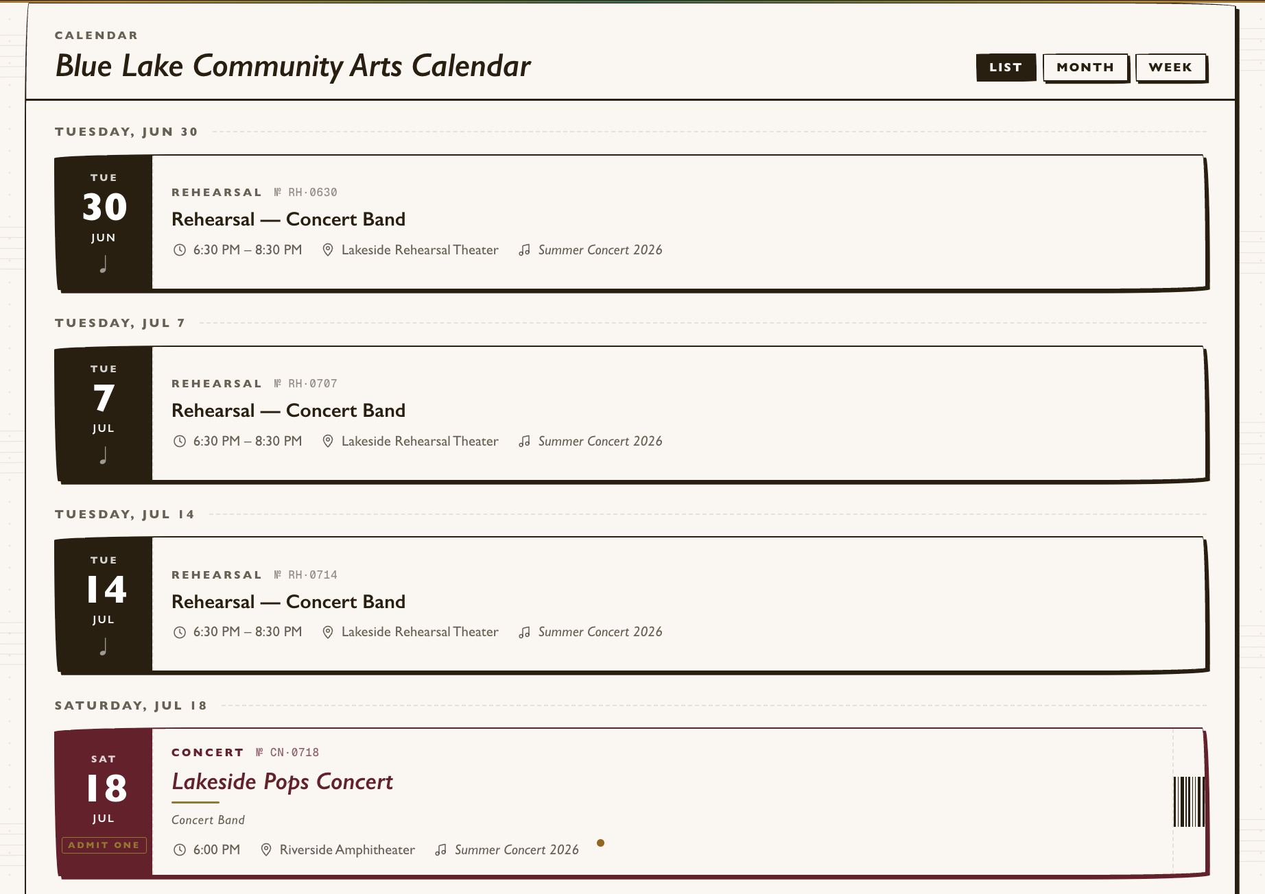 Rehearsal scheduling preview